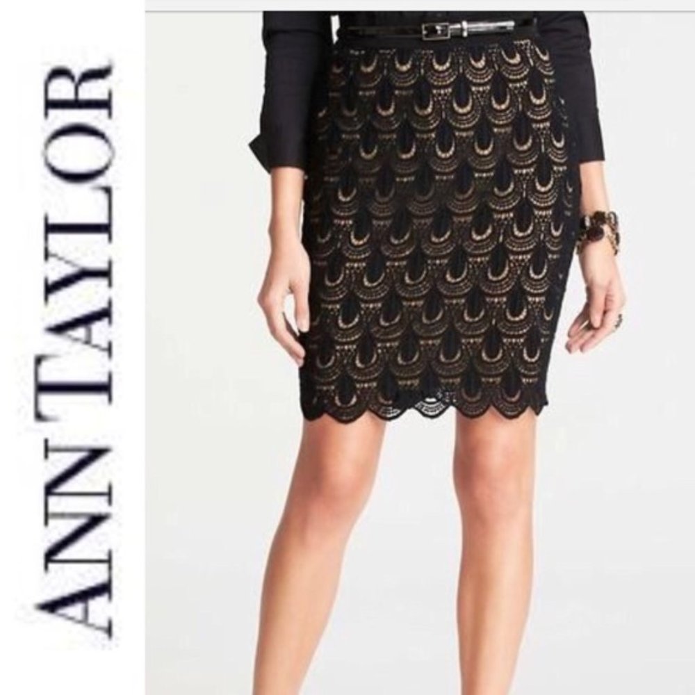 ANN TAYLOR Lace Scalloped Pencil Skirt